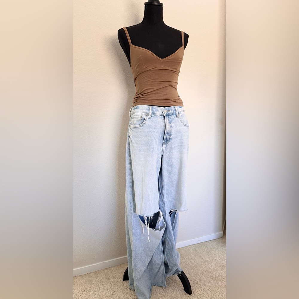 American Eagle Outfitters Blue Flare Super Wide Leg Jeans